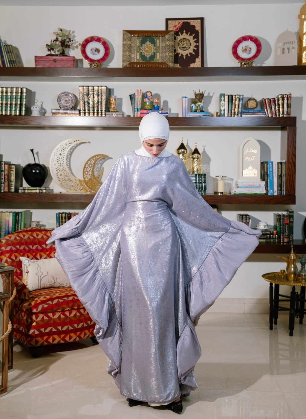 Ruffled Metallic Abaya