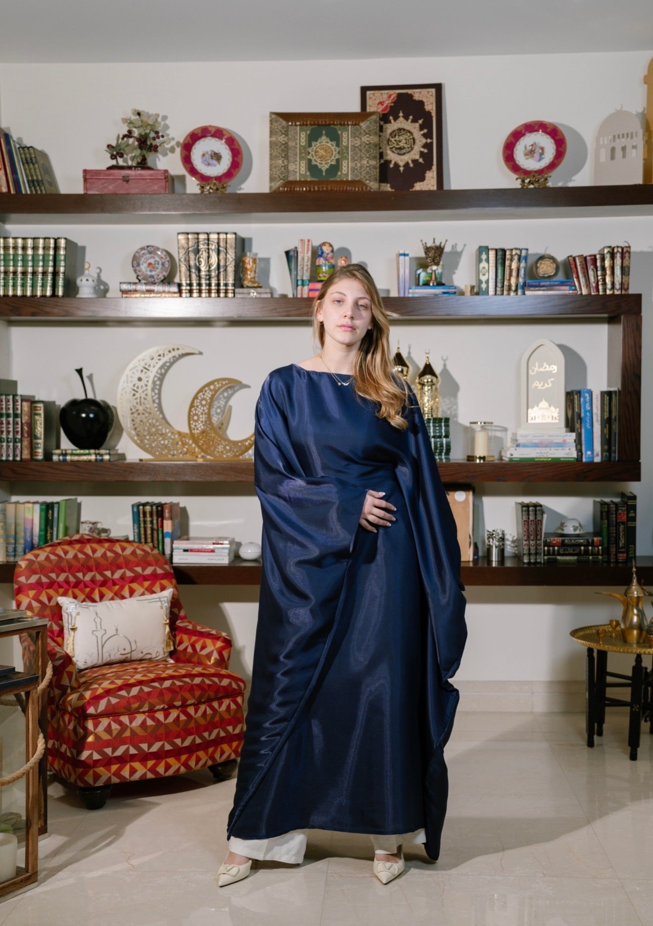 Metallic Butterfly Abaya Navy Blue